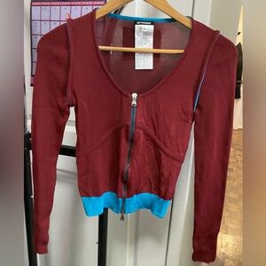 Gianfranco Ferre Burgundy and Blue Long Sleeve Top